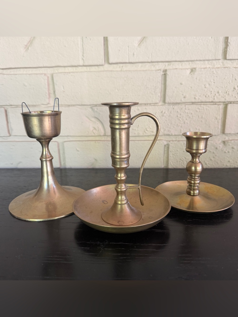 Vintage Lot Of 3 Solid Brass Candlestick Candle Holders Classic Traditional